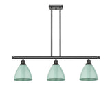 516-3I-OB-MBD-75-SF 3-Light 36" Oil Rubbed Bronze Island Light - Seafoam Plymouth Dome Shade - LED Bulb - Dimmensions: 36 x 7.5 x 10.75<br>Minimum Height : 19.75<br>Maximum Height : 43.75 - Sloped Ceiling Compatible: Yes