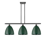 516-3I-OB-MBD-9-GR 3-Light 36" Oil Rubbed Bronze Island Light - Green Plymouth Dome Shade - LED Bulb - Dimmensions: 36 x 9 x 12.375<br>Minimum Height : 21.375<br>Maximum Height : 45.375 - Sloped Ceiling Compatible: Yes