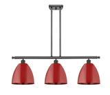 516-3I-OB-MBD-9-RD 3-Light 36" Oil Rubbed Bronze Island Light - Red Plymouth Dome Shade - LED Bulb - Dimmensions: 36 x 9 x 12.375<br>Minimum Height : 21.375<br>Maximum Height : 45.375 - Sloped Ceiling Compatible: Yes