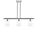 516-3I-PC-G101 3-Light 36" Polished Chrome Island Light - Matte White Belfast Glass - LED Bulb - Dimmensions: 36 x 6 x 10<br>Minimum Height : 19.375<br>Maximum Height : 43.375 - Sloped Ceiling Compatible: Yes