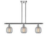 516-3I-PC-G105 3-Light 36" Polished Chrome Island Light - Clear Crackle Belfast Glass - LED Bulb - Dimmensions: 36 x 6 x 10<br>Minimum Height : 19.375<br>Maximum Height : 43.375 - Sloped Ceiling Compatible: Yes