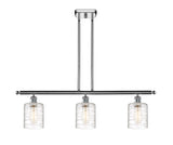 516-3I-PC-G1113 3-Light 36" Polished Chrome Island Light - Deco Swirl Cobbleskill Glass - LED Bulb - Dimmensions: 36 x 5 x 10<br>Minimum Height : 19.375<br>Maximum Height : 43.375 - Sloped Ceiling Compatible: Yes