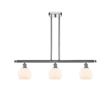 516-3I-PC-G121-6 3-Light 36" Polished Chrome Island Light - Cased Matte White Athens Glass - LED Bulb - Dimmensions: 36 x 6 x 9.375<br>Minimum Height : 18.375<br>Maximum Height : 42.375 - Sloped Ceiling Compatible: Yes