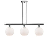 516-3I-PC-G121-8 3-Light 36" Polished Chrome Island Light - Cased Matte White Athens Glass - LED Bulb - Dimmensions: 36 x 8 x 11<br>Minimum Height : 20.375<br>Maximum Height : 44.375 - Sloped Ceiling Compatible: Yes