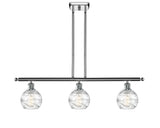516-3I-PC-G1213-6 3-Light 36" Polished Chrome Island Light - Clear Athens Deco Swirl 8" Glass - LED Bulb - Dimmensions: 36 x 7 x 9<br>Minimum Height : 20.375<br>Maximum Height : 44.375 - Sloped Ceiling Compatible: Yes