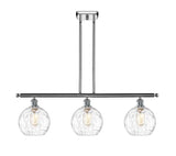 516-3I-PC-G1215-8 3-Light 36" Polished Chrome Island Light - Clear Athens Water Glass 8" Glass - LED Bulb - Dimmensions: 36 x 8 x 11<br>Minimum Height : 20.375<br>Maximum Height : 44.375 - Sloped Ceiling Compatible: Yes