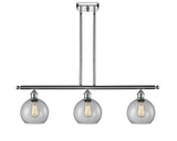 516-3I-PC-G122-8 3-Light 36" Polished Chrome Island Light - Clear Athens Glass - LED Bulb - Dimmensions: 36 x 8 x 11<br>Minimum Height : 20.375<br>Maximum Height : 44.375 - Sloped Ceiling Compatible: Yes