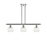 516-3I-PC-G124-6 3-Light 36" Polished Chrome Island Light - Seedy Athens Glass - LED Bulb - Dimmensions: 36 x 6 x 9.375<br>Minimum Height : 18.375<br>Maximum Height : 42.375 - Sloped Ceiling Compatible: Yes