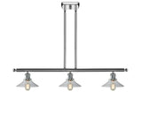 516-3I-PC-G132 3-Light 36" Polished Chrome Island Light - Clear Orwell Glass - LED Bulb - Dimmensions: 36 x 9 x 9<br>Minimum Height : 17.375<br>Maximum Height : 41.375 - Sloped Ceiling Compatible: Yes