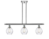 516-3I-PC-G362 3-Light 36" Polished Chrome Island Light - Clear Small Waverly Glass - LED Bulb - Dimmensions: 36 x 6 x 10<br>Minimum Height : 19.375<br>Maximum Height : 43.375 - Sloped Ceiling Compatible: Yes