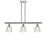 516-3I-PC-G382 3-Light 36" Polished Chrome Island Light - Clear Castile Glass - LED Bulb - Dimmensions: 36 x 6 x 10<br>Minimum Height : 19.375<br>Maximum Height : 43.375 - Sloped Ceiling Compatible: Yes