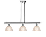 516-3I-PC-G422 3-Light 36" Polished Chrome Island Light - Clear Arietta Glass - LED Bulb - Dimmensions: 36 x 8 x 9<br>Minimum Height : 19.375<br>Maximum Height : 43.375 - Sloped Ceiling Compatible: Yes