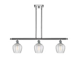 516-3I-PC-G462-6 3-Light 36" Polished Chrome Island Light - Clear Norfolk Glass - LED Bulb - Dimmensions: 36 x 5.75 x 10<br>Minimum Height : 20.375<br>Maximum Height : 44.375 - Sloped Ceiling Compatible: Yes