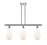 516-3I-PC-G651-7 3-Light 36" Polished Chrome Island Light - Cased Matte White Cindyrella 7" Glass - LED Bulb - Dimmensions: 36 x 7 x 14<br>Minimum Height : 23<br>Maximum Height : 47 - Sloped Ceiling Compatible: Yes