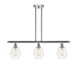 516-3I-PC-G652-6 3-Light 36" Polished Chrome Island Light - Clear Cindyrella 6" Glass - LED Bulb - Dimmensions: 36 x 6 x 10.75<br>Minimum Height : 19.75<br>Maximum Height : 43.75 - Sloped Ceiling Compatible: Yes