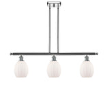 516-3I-PC-G81 3-Light 36" Polished Chrome Island Light - Matte White Eaton Glass - LED Bulb - Dimmensions: 36 x 5.5 x 11<br>Minimum Height : 20.375<br>Maximum Height : 44.375 - Sloped Ceiling Compatible: Yes