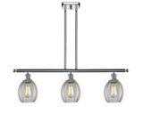 516-3I-PC-G82 3-Light 36" Polished Chrome Island Light - Clear Eaton Glass - LED Bulb - Dimmensions: 36 x 5.5 x 11<br>Minimum Height : 20.375<br>Maximum Height : 44.375 - Sloped Ceiling Compatible: Yes