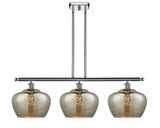 516-3I-PC-G96-L 3-Light 37.5" Polished Chrome Island Light - Large Mercury Fenton Glass - LED Bulb - Dimmensions: 37.5 x 11 x 12<br>Minimum Height : 21.125<br>Maximum Height : 45.125 - Sloped Ceiling Compatible: Yes