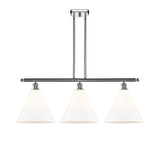 516-3I-PC-GBC-121 3-Light 38.5" Polished Chrome Island Light - Matte White Cased Ballston Cone Glass - LED Bulb - Dimmensions: 38.5 x 12 x 14.25<br>Minimum Height : 23.25<br>Maximum Height : 47.25 - Sloped Ceiling Compatible: Yes