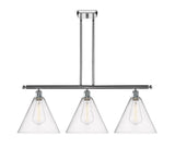 516-3I-PC-GBC-124 3-Light 38.5" Polished Chrome Island Light - Seedy Ballston Cone Glass - LED Bulb - Dimmensions: 38.5 x 12 x 14.25<br>Minimum Height : 23.25<br>Maximum Height : 47.25 - Sloped Ceiling Compatible: Yes