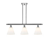 516-3I-PC-GBC-81 3-Light 36" Polished Chrome Island Light - Matte White Cased Ballston Cone Glass - LED Bulb - Dimmensions: 36 x 8 x 11.25<br>Minimum Height : 20.25<br>Maximum Height : 44.25 - Sloped Ceiling Compatible: Yes