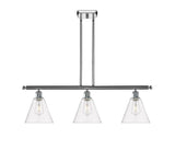 516-3I-PC-GBC-82 3-Light 36" Polished Chrome Island Light - Clear Ballston Cone Glass - LED Bulb - Dimmensions: 36 x 8 x 11.25<br>Minimum Height : 20.25<br>Maximum Height : 44.25 - Sloped Ceiling Compatible: Yes