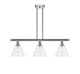 516-3I-PC-GBC-84 3-Light 36" Polished Chrome Island Light - Seedy Ballston Cone Glass - LED Bulb - Dimmensions: 36 x 8 x 11.25<br>Minimum Height : 20.25<br>Maximum Height : 44.25 - Sloped Ceiling Compatible: Yes