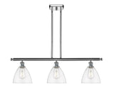 516-3I-PC-GBD-752 3-Light 36" Polished Chrome Island Light - Clear Ballston Dome Glass - LED Bulb - Dimmensions: 36 x 7.5 x 10.75<br>Minimum Height : 19.75<br>Maximum Height : 43.75 - Sloped Ceiling Compatible: Yes