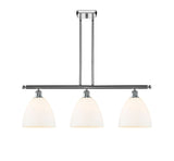 516-3I-PC-GBD-91 3-Light 36" Polished Chrome Island Light - Matte White Ballston Dome Glass - LED Bulb - Dimmensions: 36 x 9 x 12.75<br>Minimum Height : 21.75<br>Maximum Height : 45.75 - Sloped Ceiling Compatible: Yes