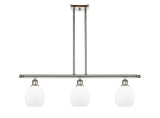 516-3I-PN-G101 3-Light 36" Polished Nickel Island Light - Matte White Belfast Glass - LED Bulb - Dimmensions: 36 x 6 x 10<br>Minimum Height : 19.375<br>Maximum Height : 43.375 - Sloped Ceiling Compatible: Yes