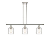 516-3I-PN-G1113 3-Light 36" Polished Nickel Island Light - Deco Swirl Cobbleskill Glass - LED Bulb - Dimmensions: 36 x 5 x 10<br>Minimum Height : 19.375<br>Maximum Height : 43.375 - Sloped Ceiling Compatible: Yes