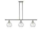 516-3I-PN-G1213-6 3-Light 36" Polished Nickel Island Light - Clear Athens Deco Swirl 8" Glass - LED Bulb - Dimmensions: 36 x 7 x 9<br>Minimum Height : 20.375<br>Maximum Height : 44.375 - Sloped Ceiling Compatible: Yes