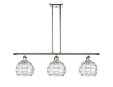 516-3I-PN-G1213-8 3-Light 36" Polished Nickel Island Light - Clear Athens Deco Swirl 8" Glass - LED Bulb - Dimmensions: 36 x 8 x 11<br>Minimum Height : 20.375<br>Maximum Height : 44.375 - Sloped Ceiling Compatible: Yes