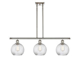 516-3I-PN-G1214-8 3-Light 36" Polished Nickel Island Light - Clear Athens Twisted Swirl 8" Glass - LED Bulb - Dimmensions: 36 x 8 x 11<br>Minimum Height : 20.375<br>Maximum Height : 44.375 - Sloped Ceiling Compatible: Yes