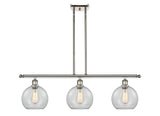 516-3I-PN-G122-8 3-Light 36" Polished Nickel Island Light - Clear Athens Glass - LED Bulb - Dimmensions: 36 x 8 x 11<br>Minimum Height : 20.375<br>Maximum Height : 44.375 - Sloped Ceiling Compatible: Yes