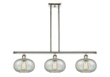 516-3I-PN-G249 3-Light 36" Polished Nickel Island Light - Mica Gorham Glass - LED Bulb - Dimmensions: 36 x 9.5 x 10<br>Minimum Height : 20.375<br>Maximum Height : 44.375 - Sloped Ceiling Compatible: Yes