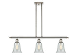 516-3I-PN-G2812 3-Light 36" Polished Nickel Island Light - Fishnet Hanover Glass - LED Bulb - Dimmensions: 36 x 6.25 x 12<br>Minimum Height : 21.375<br>Maximum Height : 45.375 - Sloped Ceiling Compatible: Yes