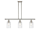 516-3I-PN-G352 3-Light 36" Polished Nickel Island Light - Clear Waterglass Candor Glass - LED Bulb - Dimmensions: 36 x 5.5 x 11<br>Minimum Height : 20.375<br>Maximum Height : 44.375 - Sloped Ceiling Compatible: Yes
