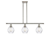 516-3I-PN-G362 3-Light 36" Polished Nickel Island Light - Clear Small Waverly Glass - LED Bulb - Dimmensions: 36 x 6 x 10<br>Minimum Height : 19.375<br>Maximum Height : 43.375 - Sloped Ceiling Compatible: Yes