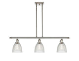 516-3I-PN-G382 3-Light 36" Polished Nickel Island Light - Clear Castile Glass - LED Bulb - Dimmensions: 36 x 6 x 10<br>Minimum Height : 19.375<br>Maximum Height : 43.375 - Sloped Ceiling Compatible: Yes