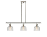 516-3I-PN-G412 3-Light 36" Polished Nickel Island Light - Clear Dayton Glass - LED Bulb - Dimmensions: 36 x 5.5 x 9.5<br>Minimum Height : 19.375<br>Maximum Height : 43.375 - Sloped Ceiling Compatible: Yes
