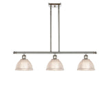 516-3I-PN-G422 3-Light 36" Polished Nickel Island Light - Clear Arietta Glass - LED Bulb - Dimmensions: 36 x 8 x 9<br>Minimum Height : 19.375<br>Maximum Height : 43.375 - Sloped Ceiling Compatible: Yes