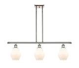 516-3I-PN-G651-6 3-Light 36" Polished Nickel Island Light - Cased Matte White Cindyrella 6" Glass - LED Bulb - Dimmensions: 36 x 6 x 10.75<br>Minimum Height : 19.75<br>Maximum Height : 43.75 - Sloped Ceiling Compatible: Yes