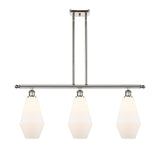 516-3I-PN-G651-7 3-Light 36" Polished Nickel Island Light - Cased Matte White Cindyrella 7" Glass - LED Bulb - Dimmensions: 36 x 7 x 14<br>Minimum Height : 23<br>Maximum Height : 47 - Sloped Ceiling Compatible: Yes