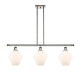 516-3I-PN-G651-8 3-Light 36" Polished Nickel Island Light - Cased Matte White Cindyrella 8" Glass - LED Bulb - Dimmensions: 36 x 8 x 10.5<br>Minimum Height : 19.5<br>Maximum Height : 43.5 - Sloped Ceiling Compatible: Yes