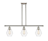 516-3I-PN-G652-6 3-Light 36" Polished Nickel Island Light - Clear Cindyrella 6" Glass - LED Bulb - Dimmensions: 36 x 6 x 10.75<br>Minimum Height : 19.75<br>Maximum Height : 43.75 - Sloped Ceiling Compatible: Yes