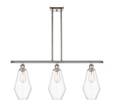 516-3I-PN-G652-7 3-Light 36" Polished Nickel Island Light - Clear Cindyrella 7" Glass - LED Bulb - Dimmensions: 36 x 7 x 14<br>Minimum Height : 23<br>Maximum Height : 47 - Sloped Ceiling Compatible: Yes