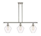 516-3I-PN-G652-8 3-Light 36" Polished Nickel Island Light - Clear Cindyrella 8" Glass - LED Bulb - Dimmensions: 36 x 8 x 10.5<br>Minimum Height : 19.5<br>Maximum Height : 43.5 - Sloped Ceiling Compatible: Yes