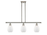516-3I-PN-G81 3-Light 36" Polished Nickel Island Light - Matte White Eaton Glass - LED Bulb - Dimmensions: 36 x 5.5 x 11<br>Minimum Height : 20.375<br>Maximum Height : 44.375 - Sloped Ceiling Compatible: Yes