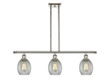 516-3I-PN-G82 3-Light 36" Polished Nickel Island Light - Clear Eaton Glass - LED Bulb - Dimmensions: 36 x 5.5 x 11<br>Minimum Height : 20.375<br>Maximum Height : 44.375 - Sloped Ceiling Compatible: Yes